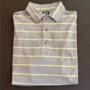 FJ Footjoy Polo Golf Shirt Size XL Gray Yellow Stripes